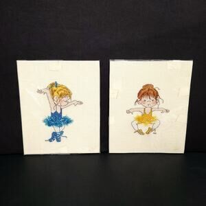 Handmade Cross Stitch Ballerina Girls Set of 2 Dance Ballet Needlework Art